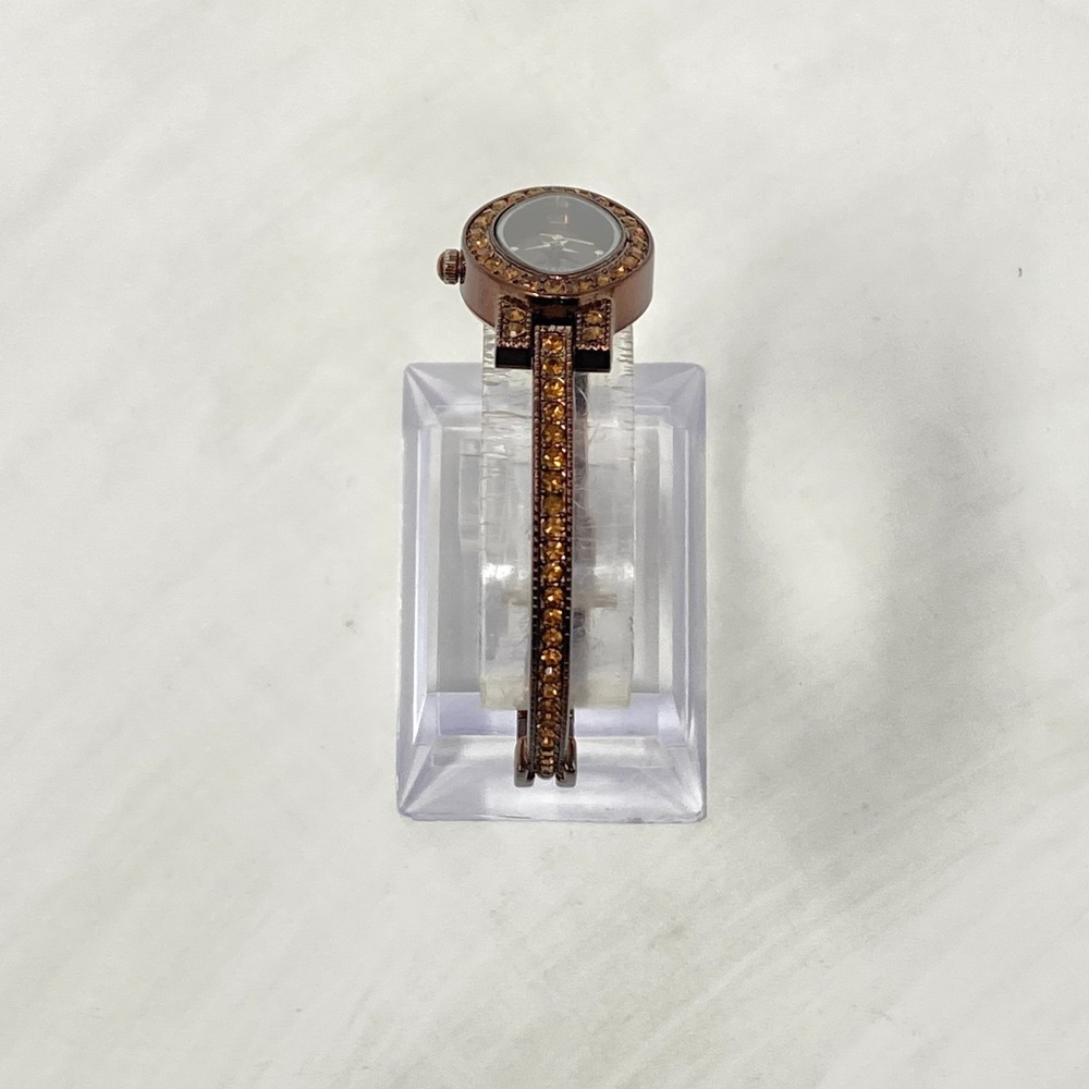 Valletta Watch Women Brown Metallic Orange Crystals Autumn Oval New Battery 6.5" - Picture 7 of 16
